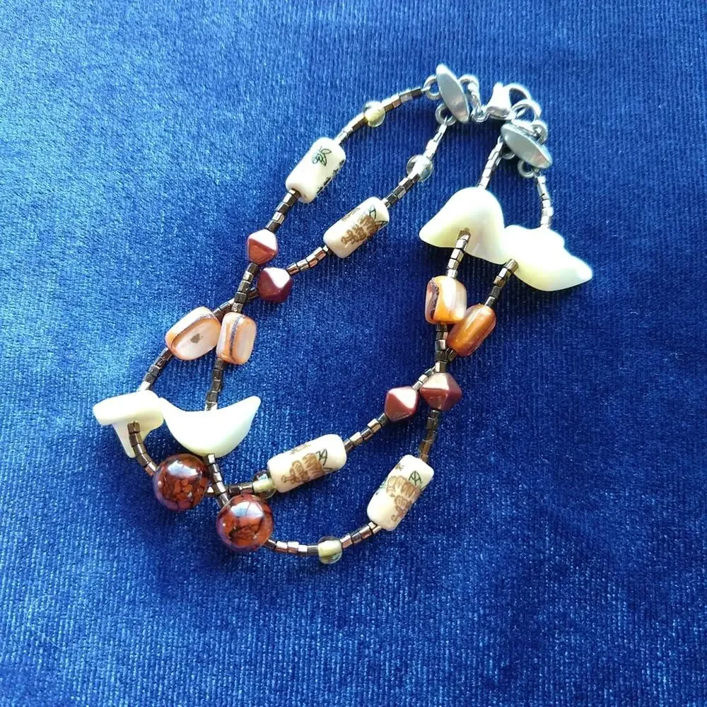 Hanzi Seashell and Bead Bracelet Thankful Prosperous cultural fashion jewelry